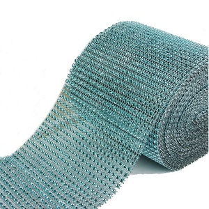 Rollo de malla de plástico con diamantes de imitación de 24 filas, cinta azul verdoso para decoración de pasteles de boda, jarrones y fiestas, venta al por mayor - Product Image 1