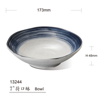 Bol à pâtes et à riz en mélamine de qualité alimentaire A5 avec motif rayé bleu, vaisselle légère réutilisable pour la maison et la restauration
