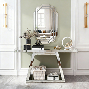 Modern Luxe Full Body Mirror <b>Console</b> <b>Table</b> 55.9 In Trapezoid Base 360 Degree Reflective Entryway Decor - Product Image 2