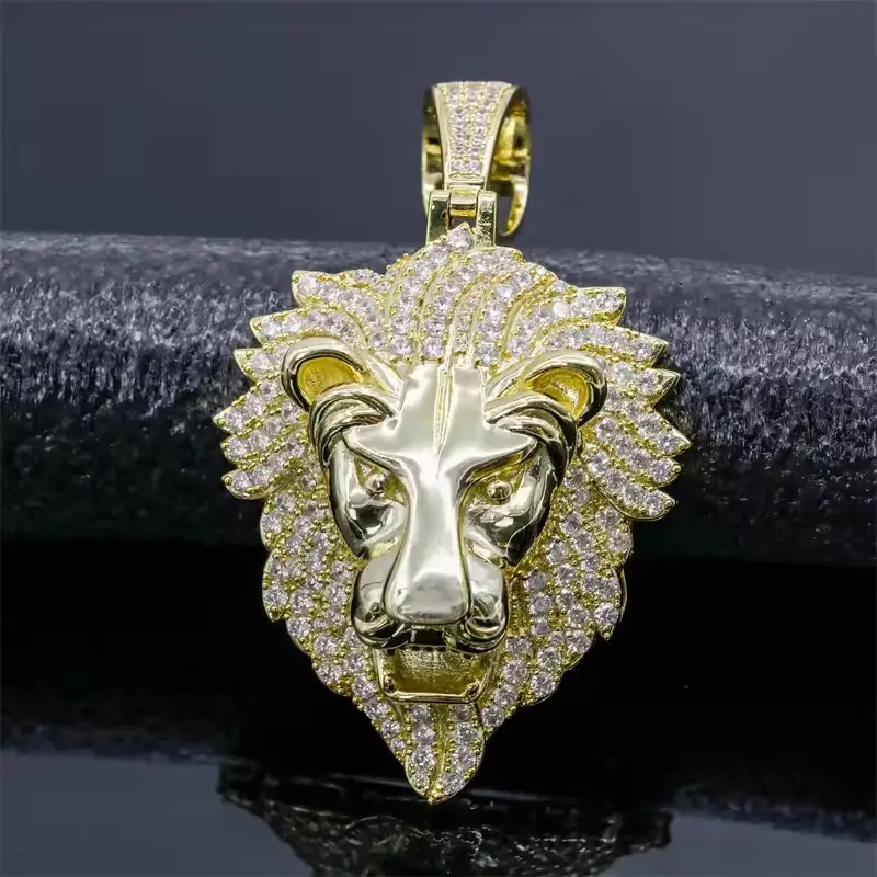 New Arrival Hip Hop Lion Head Zircon Pendants for Jewelry Making Necklace For Men