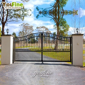 YouFine - Puerta Doble de Hierro Forjado Ornamental para Entrada de Vehículos, con Diseño de Adorno Arqueado y Pilares de Piedra, para Entrada de Villas y Propiedades de Lujo - Product Image 5