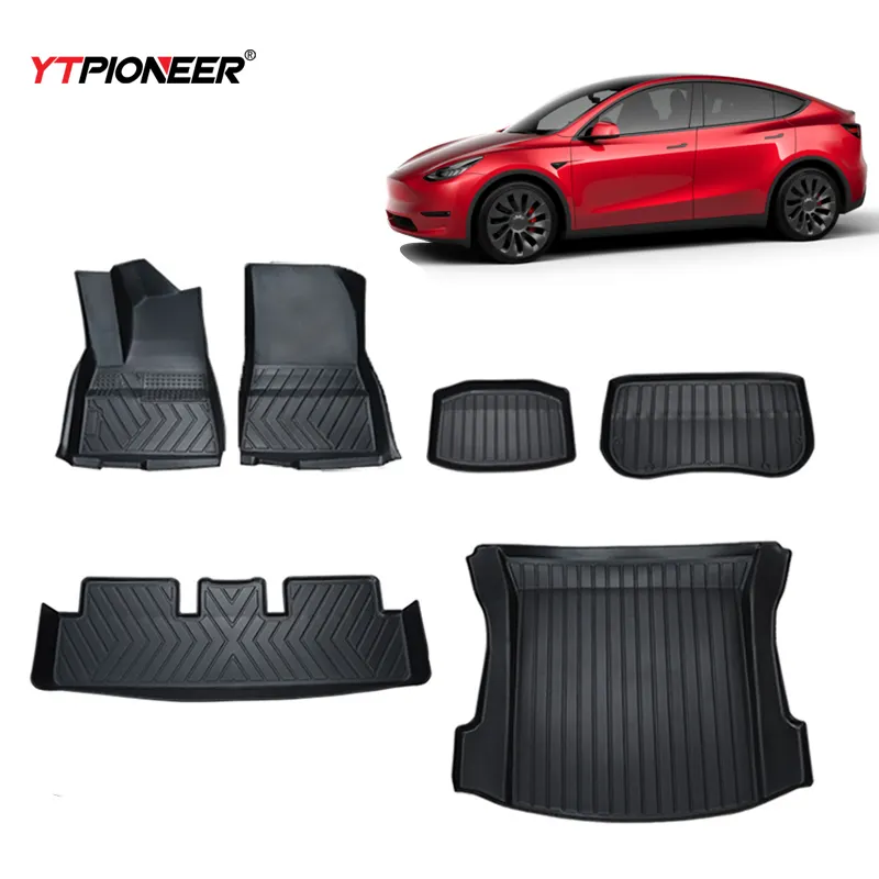 TELISE High Edge Carpet Car TPE Floor Mat Tesla Floor Mats Waterproof Leather Car Seat Covers Full Set Universal 6 Pcs