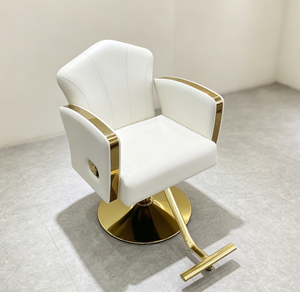 Fauteuil de Barbier Blanc Hydraulique en Cuir PU, Siège de Coiffure Pivotant à 360° avec Cadre Métallique pour Salon de Beauté - Product Image 6