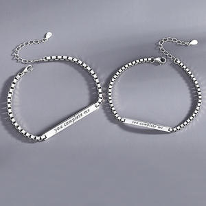 ステンレス鋼永遠のカップルブレスレットセットミニマルで約束の文字チェーンブレスレット男性カップル用 - Product Image 3