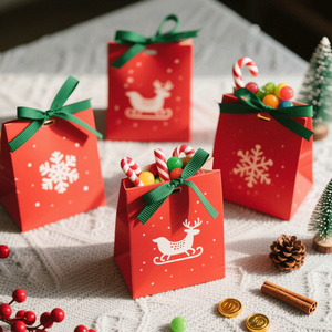 Sacs cadeaux de Noël en carton rayé, réutilisables, élégants, écologiques et recyclables pour bonbons, bougies et cadeaux d'anniversaire pour enfants - Vente en gros - Product Image 4