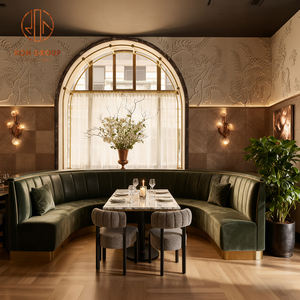 Muebles <span class=keywords><strong>de</strong></span> Restaurante Modernos para Cafetería, Mesa y Juego <span class=keywords><strong>de</strong></span> Sillas con Asientos en Forma <span class=keywords><strong>de</strong></span> U <span class=keywords><strong>de</strong></span> Tela <span class=keywords><strong>de</strong></span> Terciopelo y Piedra Sinterizada Cuadrada - Product Image 1