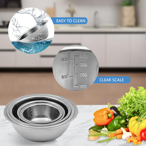 Juego de cinco piezas de cuencos mezcladores de acero inoxidable con tazón graduado para ensalada, tarro y tazón para aderezos de paredes gruesas - Product Image 5