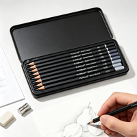 FLOWood – Lot de 8 crayons à croquis, durs, moyens et souples, noirs, en graphite, avec boîte en métal pour artistes, croquis et dessin