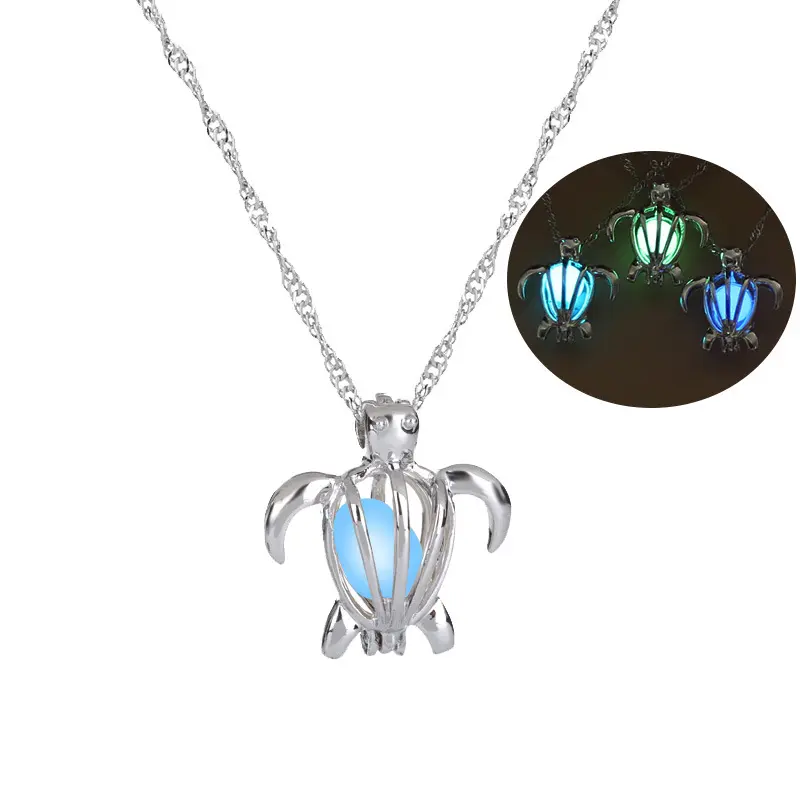 New Style Turtle Glow In The Dark Necklaces women Hollow animal tortoise cage pendant Silver color chain For Fashion Jewelry