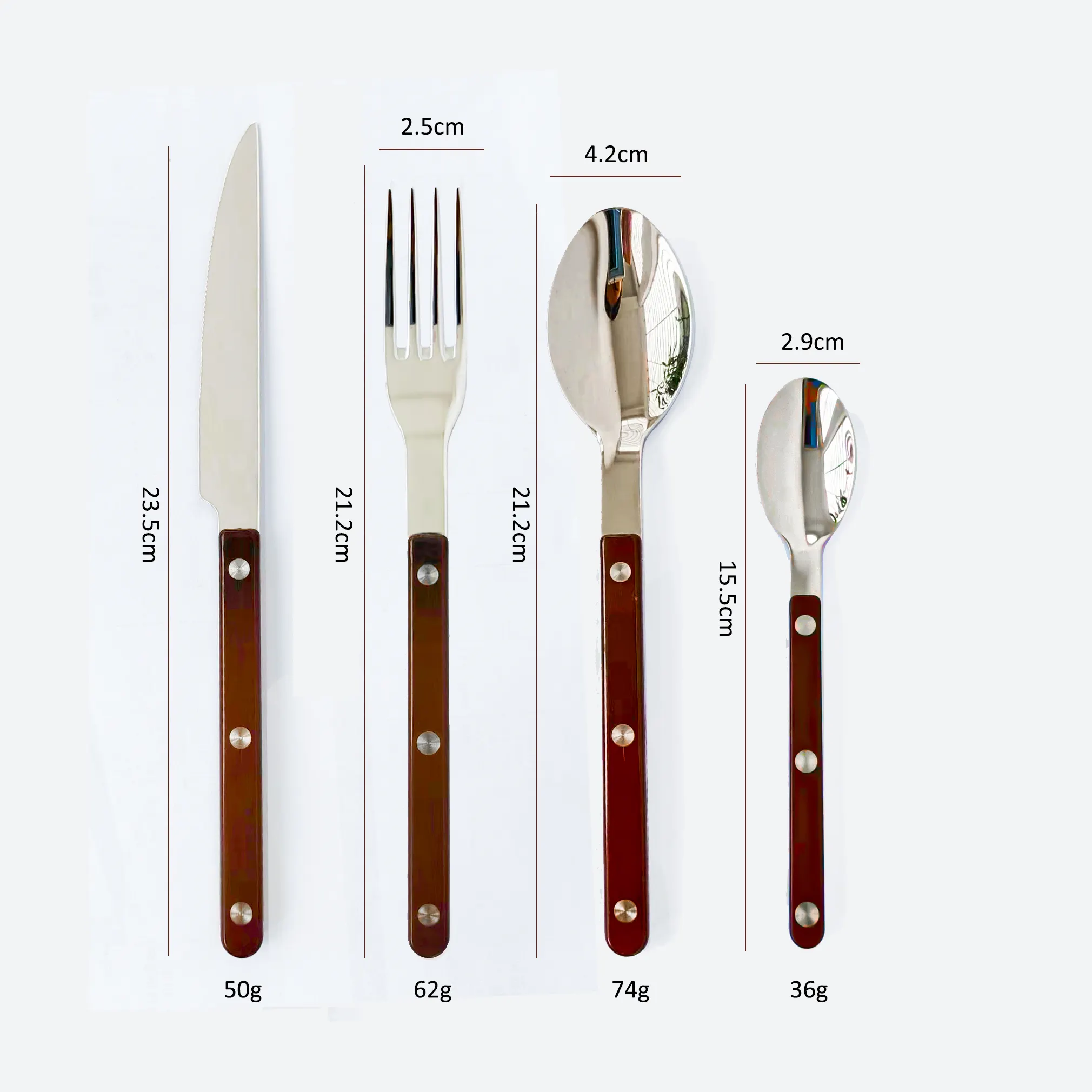 New Arrival Modern Korean Portable Flatware Brown Color Handle stainless steel cutlery set with plastic handle