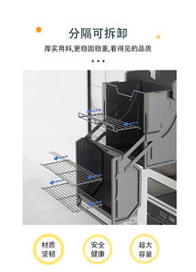 GQK Paniers coulissants à double corps en acier au carbone, dispositif de tirage profond pour armoire suspendue, rangement de cuisine durable - Product Image 3