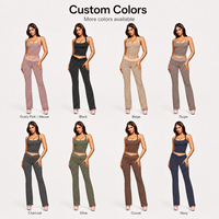 Ensemble de yoga rétro à pois avec pantalon évasé, leggings à taille croisée et bordure contrastante, et crop top