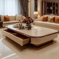 Table basse carrée moderne de luxe en bois et marbre, multifonctionnelle avec tiroirs, meuble italien pour la décoration intérieure.