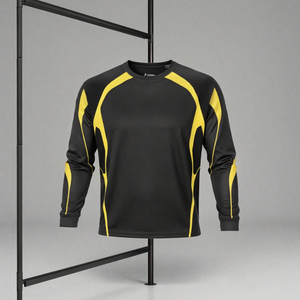 <b>Black</b> Yellow <b>Long</b> <b>Sleeve</b> Men <b>T</b> <b>Shirt</b> Contrast Panel Sport Tee Crew Neck Loose Fit Activewear - Product Image 3