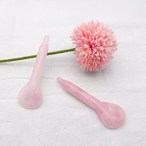 Gua <span class=keywords><strong>Sha</strong></span> Tools cucchiaio di quarzo rosa naturale pietra tradizionale cura sana Bian pietra cucchiai per occhi strumenti di massaggio in giada per Body SPA - Product Image 5