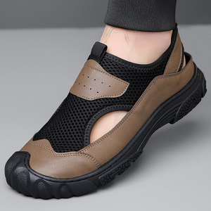 Sandales plates à bout fermé, doublure en mesh respirante, style sportif, légères, faciles à enfiler, chaussures décontractées d'été - Product Image 2