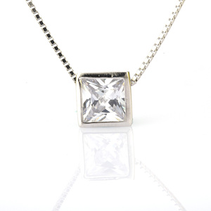 Collana da Donna alla Moda in <span class=keywords><strong>Argento</strong></span> Sterling <span class=keywords><strong>925</strong></span> Placcato Oro Bianco con Gemma - Product Image 4