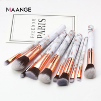Ensemble de 10 pinceaux de maquillage en poils synthétiques avec pinceau éventail pour le visage, les yeux, le fond de teint, l'eye-liner, les cils et les lèvres - Kit d'outils de beauté