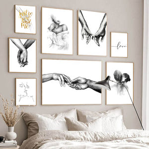Impression sur toile, style classique, femme sexy en <span class=keywords><strong>noir</strong></span> et blanc, <span class=keywords><strong>dessin</strong></span> animé, épaule, baisers romantiques, citations, amoureux, affiches, impressions, intérieur - Product Image 3