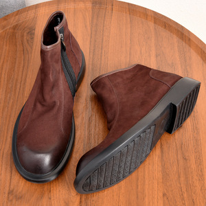 Botas de cuero de caña alta para hombre, de piel de vacuno de grano completo, botines de negocios de cuero genuino con suela gruesa y cremallera, zapatos formales de cuero. - Product Image 4