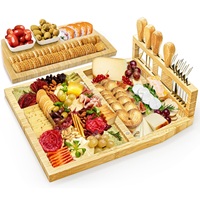 Bamboe charcuterieplank set met bestekbak & messenbak houten kaasplank serveerplank voor feesten en gezelschap
