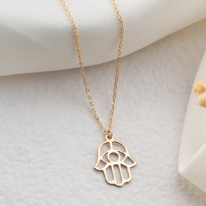 Collana Minimalista con Mano <span class=keywords><strong>di</strong></span> Hamsa in Acciaio Inossidabile Placcato Oro PVD, Ciondolo Protezione Contro il Malocchio, Gioiello Portafortuna per Donne - Product Image 1