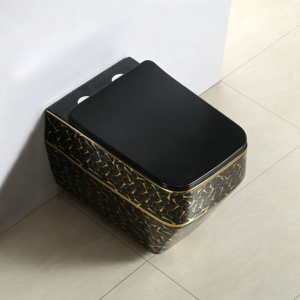 Inodoro de Pared de Estilo Medio Oriente, Lujoso, Dorado, Electrochapado, Cuadrado, de Cerámica, para Decoración de Palacios - Product Image 2