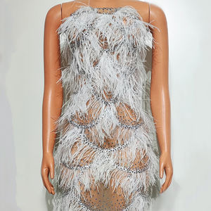 ชุดราตรีประดับเพชรเทียม สายเดี่ยว แต่งขนนก สำหรับงานปาร์ตี้ ชุดราตรีผู้หญิง ชุดออกงานหรูหรา ชุดพรอมผู้หญิง - Product Image 5