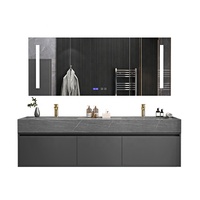 Meja wastafel ganda gaya Eropa terlaris dengan countertop batu tulis untuk kamar mandi