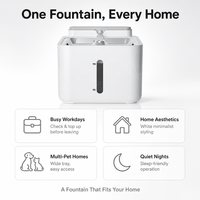 Fontaine à eau pour animaux de compagnie, design minimaliste moderne blanc, fenêtre de niveau d'eau MAX MIN, conception à circulation pour chats et chiens d'intérieur