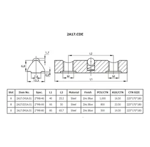 Nuts Supplier 2A17.CDE Hot Aluminum Accessories Steel Material Zinc Plated Surface 2 Holes T Nut With Spring Loaded Ball