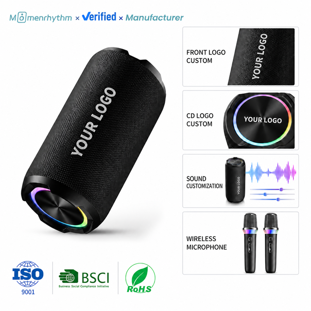 Tailor Made Portable Music Speaker for Karaoke Player Sound Reactive Light Clear Vocal Fabric Cover Mode Switch for Hotel Gifts