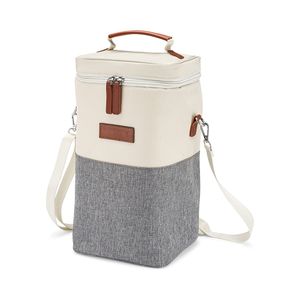 Sac isotherme pour vin en PEVA, capacité 4 bouteilles, extérieur en coton bicolore, bandoulière réglable - Product Image 1