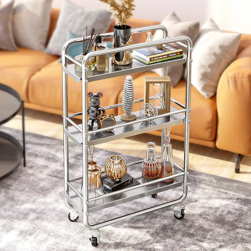 Supports de rangement chariot en acier inoxydable, pour le salon, la salle de bain, supports organisateurs de cuisine, supports de rangement pour organisateur