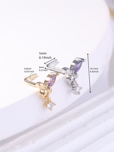 Anneaux de nez en forme de L avec pendentifs, motif papillon pour femmes et filles, en or avec zircon cubique, piercing de nez 20G, bijoux de piercing en gros - Product Image 5