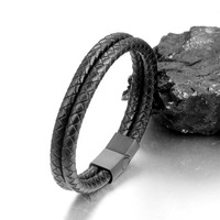 Tendance Rétro Double Couche Tissé À La Main Sable Noir Fermoir Magnétique En Gros Unisexe Charme Bracelet