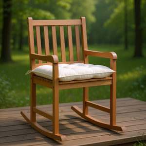 เก้าอี้โยกไม้สักพร้อมเบาะสีครีม นั่งสบายสำหรับสวนกลางแจ้ง สไตล์ดั้งเดิม เฟอร์นิเจอร์ไม้เนื้อแข็ง - Product Image 2