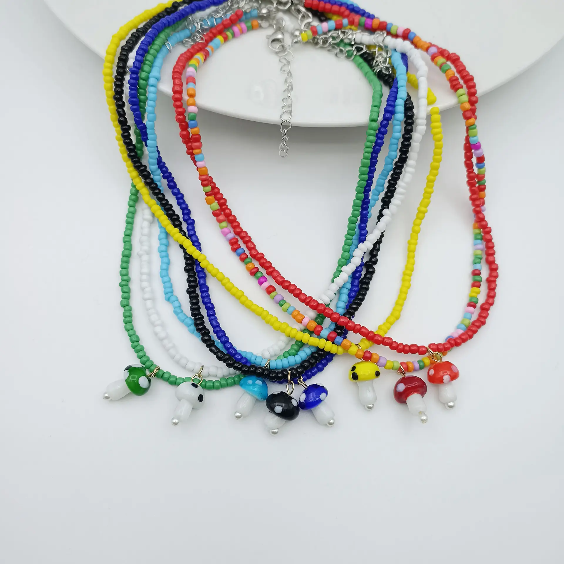 New beads creative handmade rice cute mushroom pendant necklace women's jewelry necklace