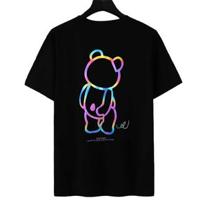 T-Shirt a manica corta incandescente per la <span class=keywords><strong>notte</strong></span> con Logo personalizzato all'ingrosso, girocollo nero con stampa riflettente oversize per gli uomini - Product Image 2