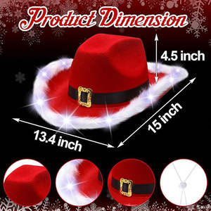 Western Cowboy Party Cosplay <b>Christmas</b> Costume Accessory LED Light up <b>Santa</b> Hats Vintage Style Non-woven Fabrics - Product Image 5