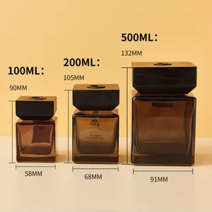 3.5oz 7oz 17oz Square Luxury Brown Empty Reed Diffuser Glass Bottle With lids Home Decor Diffuser Bottle