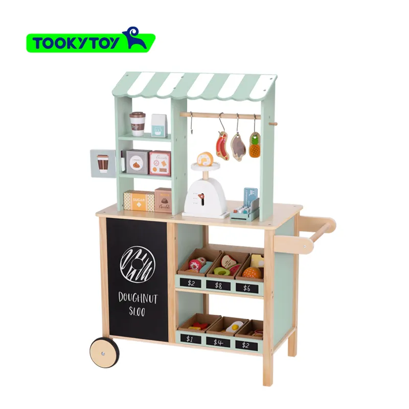 Children's play wooden kitchen toy simulation stall simulation cash register supermarket toy shopping cart canteen