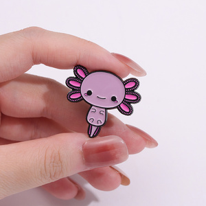 Axolotl pin Enamel segi enam kustom lucu merah muda Kawaii hewan bros kerah Lapel lencana kartun perhiasan hadiah untuk anak-anak teman - Product Image 4