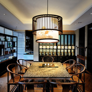 Lámpara colgante LED E27 redonda estilo jaula de pájaros de estilo chino para sala de estar, dormitorio, comedor, decoración del hogar - Product Image 3