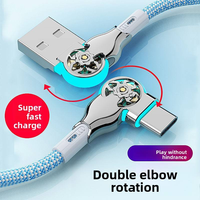 Câble de charge rapide Type-C tressé extra-long de 1,5 m à double angle rotatif pour appareils mobiles iOS/Android, utilisation en voiture