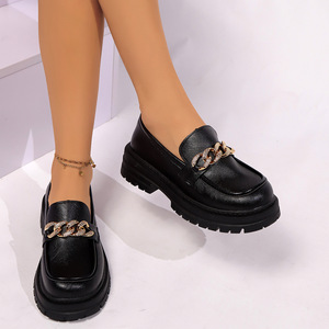 British <b>Style</b> Chain Large Size Thick Heel Slip-on Women's Autumn New Arrival Thick Sole Platform Shoes Small Leather Shoes - Product Image 6