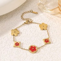 Conjunto de Collar y Pulsera Unisex de Acero Inoxidable con Trébol de Cinco Hojas y Flor de Fritilaria de Doble Cara en Oro de 18K