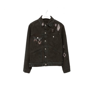 Negro chaqueta de denim personalizado bordado unisex jeans chaquetas - Product Image 2