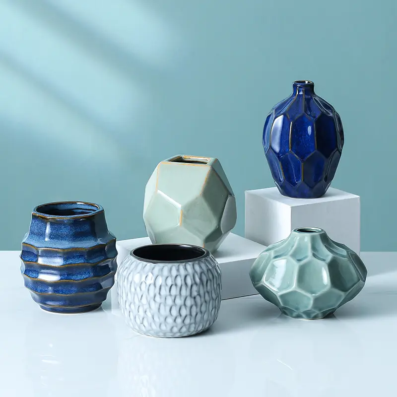 OEM ODM ceramic plant pot handicraft glazed geometric shape succulent basin home decoration garden flower pots