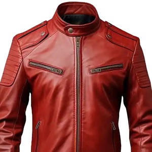 เสื้อแจ็คเก็ตหนังแท้สีแดงสไตล์วินเทจสำหรับผู้ชาย แบรนด์ University Custom รุ่น Biker Cafe Racer พร้อมแผ่นรองไหล่แบบเย็บติด ทรงเข้ารูป กันลม - Product Image 3